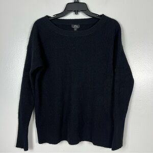 J. Crew Cashmere waffleknit Black Crewneck Sweater